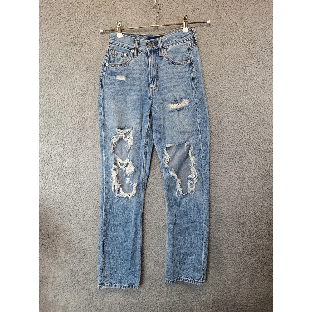 Aéropostale Jeans Womens‎ 00 Red (Fits 25x29.5) Denim Distressed Straight Leg